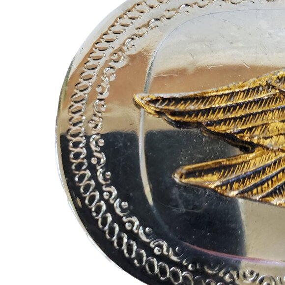 Belt Buckle Bald Eagle Silver Tone with Gold Metal Applique  2" x 3" - Picture 4 of 6